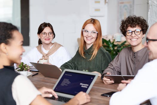 group of women in tech brainstorming