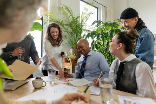 team brainstorming in a positive work environment