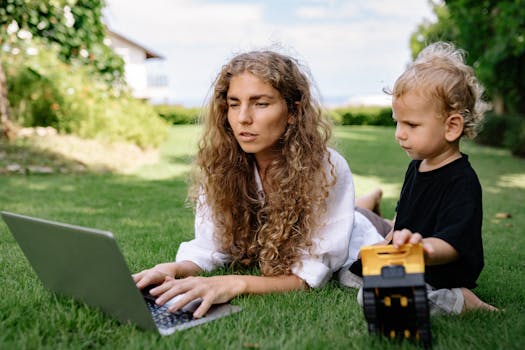 Mother balancing work and family